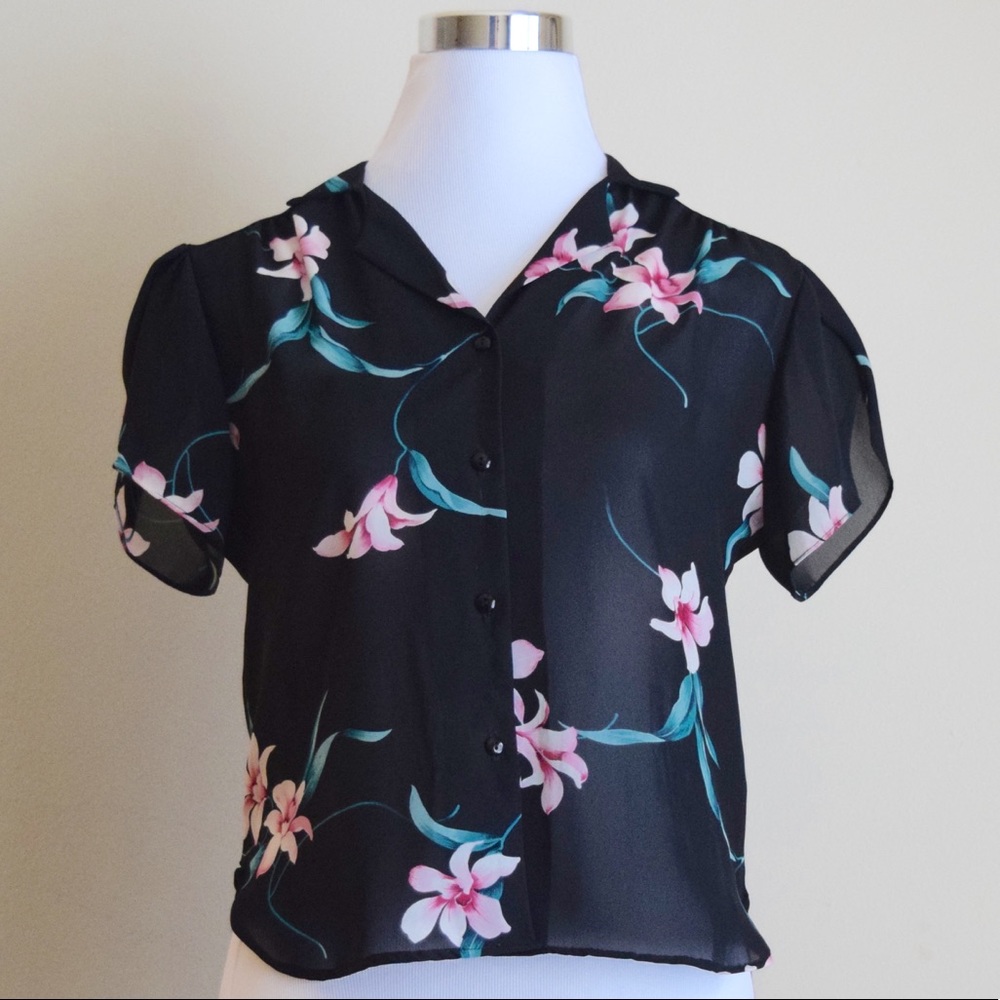 KRUSH of KALI sheer black floral blouse S/M
